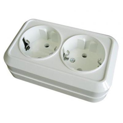 TDM  Ладога  Белый Розетка 2-местная 2П+З открытая установка 16А IP20 SQ1801-0019