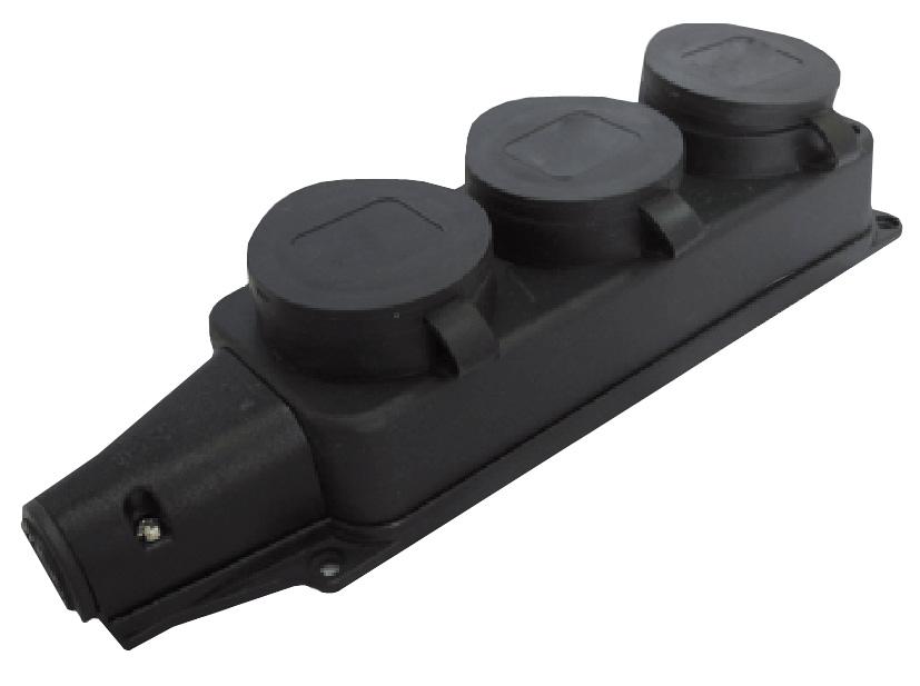 Колодка UNIVersal тройная однофазная с заглушками с заземляющими контактами (каучук) 602230