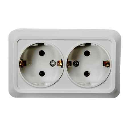 7128-W Розетка накл 2ая с з/к BOLLETO белая  IN HOME НАКЛАДНАЯ (1212)