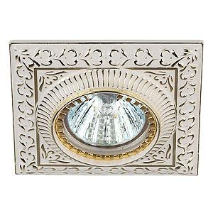 Точечный светильник ЭРА KL47  WH/GD квадратный "вензель" MR16,12V, 220V, 50W белый/золото