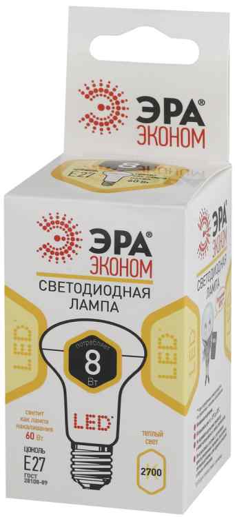 Светодиодная лампа  ЭРА  R63  8Вт  220-240В  2700К  E27